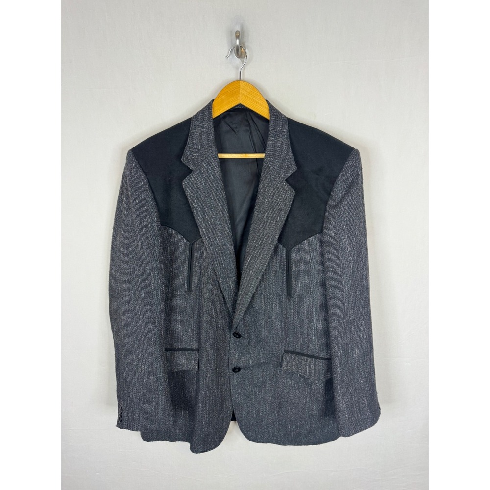 Circle S Mens Western Blazer Gray Rayon Wool Silk Blend Yoke Sport Coat 44R USA